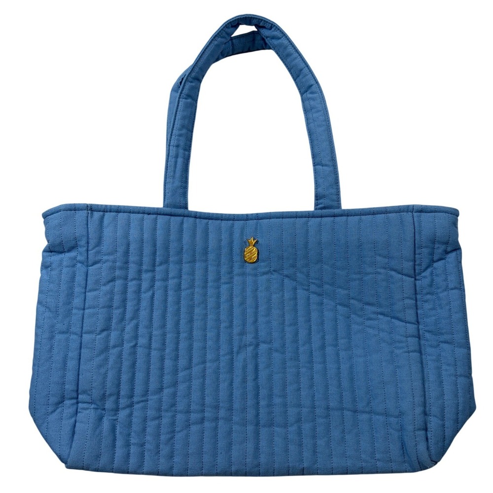 Emily Ley Blue Quilted Cotton Pineapple Tote Bag Gingham Lining Large